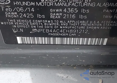 2014 Hyundai Sonata Gls from USA, damaged, VIN 5NPEB4AC4EH891212
